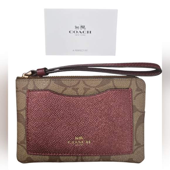 Coach Handbags - Coach Signature C And Burgundy Pocket Wristlet